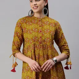 CHIRAAI Women Ethnic Motifs Printed Mandarin Collar Cotton Top-picture-38