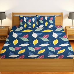 IVAZA Blue Floral 300 TC Queen Bedsheet with 2 Pillow Covers-image-93