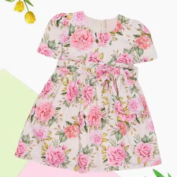 Pantaloons Junior Girls Floral Printed Tie-Ups Fit & Flare Knee Length Dress-picture-14