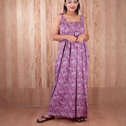 CLYMAA Purple Pure Cotton Printed Maxi Nightdress-image-88