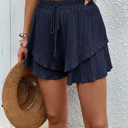 DressBerry Women Textured Layered Shorts-image-34