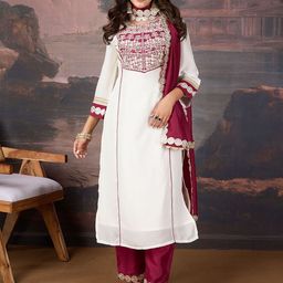 House of Pataudi Ethnic Motifs Embroidered Straight Kurta with Trouser & Dupatta-image-43