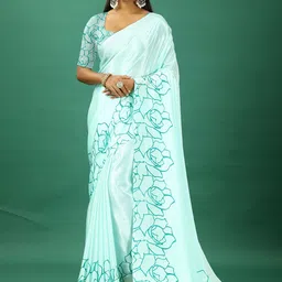 VIRENDRA TEXTILES Floral Print Pure Crepe Saree-image-71