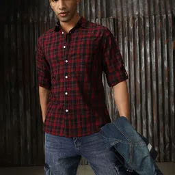 High Star Men Classic Tartan Cotton Regular Fit Checked Casual Shirt-picture-5