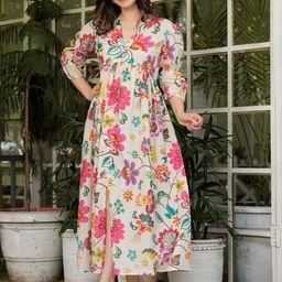 Suha Women Floral Printed Puff Sleeve Fit & Flare Dress-picture-35
