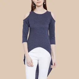 Hypernation Women Cold-Shoulder Cotton High-Low Longline Top-70