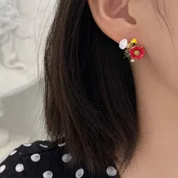 SUYUG Gold-Plated Artificial Stones Studded Floral Shaped Studs image 3