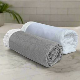 Heelium Grey & White 2 Pieces Bamboo 250 GSM Bath Towels-18