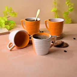 Storepedia White & Orange Handcrafted Solid Ceramic Matte Cups Set of Cups and Mugs-picture-16