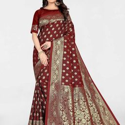 KALINI Ethnic Motifs Zari Woven Design Banarasi Saree-image-14