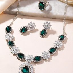 DressBerry Rhodium Plated Crystal AD Gemstone-Studded Jewellery Set-image-89