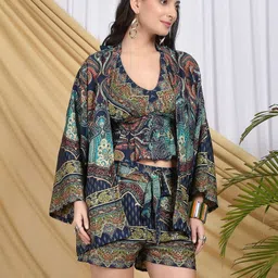 Boholyfe Printed Halter Neck Top & Shorts With Shrug Co-Ords-picture-37