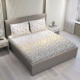 Layers Multicoloured & Yellow Geometric 220 TC King Bedsheet with 2 Pillow Covers-0