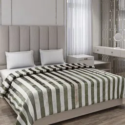 Monte Carlo Olive Green & White Striped AC Room 290 GSM Double Bed Blanket-image-41