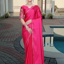 K 5 Fashion Embroidered Satin Saree-picture-5