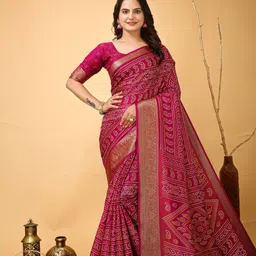 KALINI Bandhani Printed Woven Design Zari Saree-48