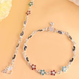 Sangria Silver-Plated Artificial Beads Anklet-image-76