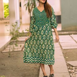Uttariya Floral Print A-Line Midi Dress-image-85