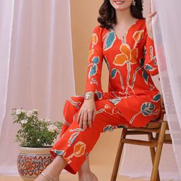 HRITIKA Printed V-Neck 3/4th sleeves Tunic With Trousers Co-Ords-image-43