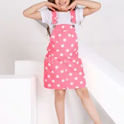 Peppermint Girls Polka Dot Printed Dungaree With T-Shirt-image-25