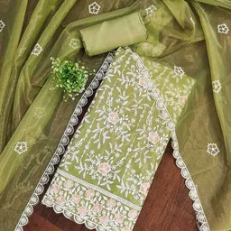 KALINI Ethnic Motifs Embroidered Organza Unstitched Dress Material-image-49