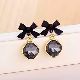 COOLWOOL Korean Gold-Plated Artificial Stones Studded Contemporary Drop Earrings-11