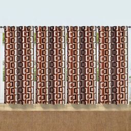 213 cm (7 ft) Polyester Semi Transparent Door Curtain (Pack Of 4) (Printed, Brown)-image-51