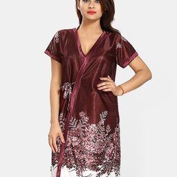 Be You Set Of 3 Women Satin Floral Printed Above Knee Wrap Nightdress with Lingerie Set-11