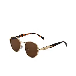 HASHTAG EYEWEAR Unisex Round Sunglasses with UV Protected Lens GBRN-2414-Gold & Brown-2804-4