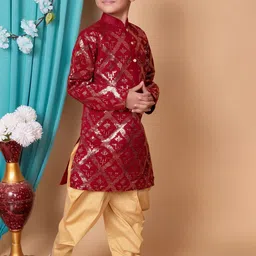 Cae Boys Embroidered Regular Sequinned Dupion Silk Kurta with Patiala image 5