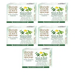 NATURE LEAGUE Set of 5 Neem & Basil Handmade Natural Soap with Vitamin E - 100 g each-16
