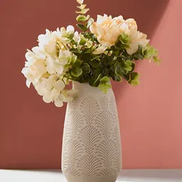 Fabindia White & Brown Textured Stone Bud Table Vase-picture-38