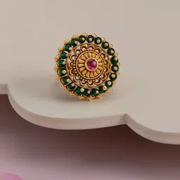 Kushal's Fashion Jewellery Ruby-Green Gold-Plated Ethnic Antique Finger Ring-25