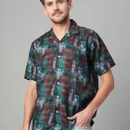 Mast & Harbour Abstract Printed Spread Collar Short Sleeves Relaxed Fit Shirt-image-36