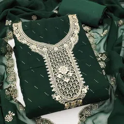 HERE&NOW Floral Embroidered Thread Work Georgette Unstitched Dress Material-picture-24