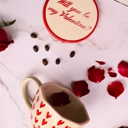WEAVING HOMES Red & Cream-Coloured Printed Ceramic Glossy Cups Set of Cups and Mugs-1