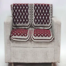 Fashion Throw Maroon & White 2 Pieces Floral Printed 2 Seater Jacquard Sofa Covers-image-35