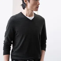 Marks & Spencer Men Woollen V-Neck Pullover-image-57
