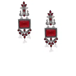Anouk Set Of 2 Silver-Plated Artificial Stones and Beaded Geometric Drop Earrings image 5