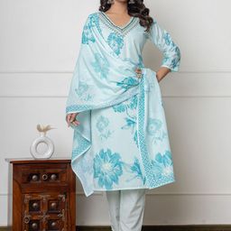 IkDaiya Women Floral Embroidered Regular Pure Cotton Kurta with Trousers & With Dupatta-48
