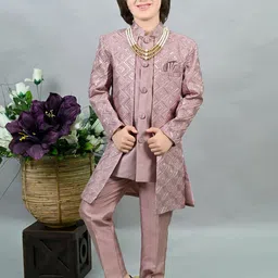 ahhaaaa Boys Sequin Embroidered Sherwani Set-picture-29