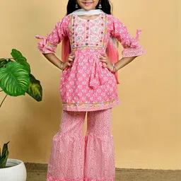 VALUE CREATION Girls Embroidered Empire Pure Cotton Kurta & Palazzos With Dupatta-picture-36