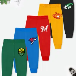 YK X Trampoline Kids Pack of 5 Graphic Printed Cotton Joggers-image-62