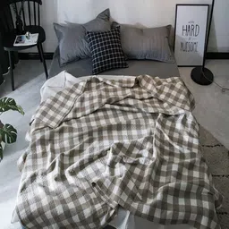 JC HOME Coffee Brown & White Checked AC Room 350 GSM Single Bed Quilt-image-2