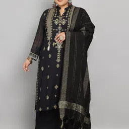 Tulsattva Geometric Embroidered Mandarin Collar Mirror Work Kurta With Palazzo & Dupatta-picture-15