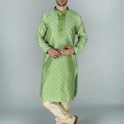 Exotic India Men Ethnic Motifs Woven Design Straight Kurta with Pyjamas-picture-44