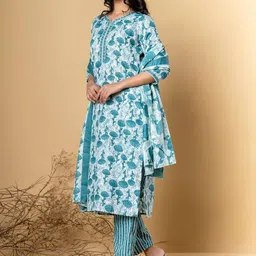 Readiprint Women Floral Printed Regular Sequinned Kurta with Palazzos & With Dupatta image 4