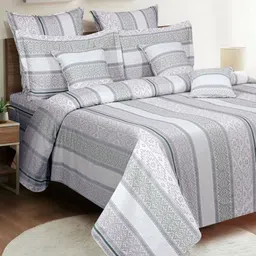 SWAYAM Blue & Grey Geometric 210 TC King Bedsheet with 2 Pillow Covers-image-46