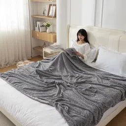 HOKIPO Grey Fleece 210 GSM Double Bed Blanket-image-23
