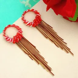 DIVASTRI Gold-Plated Artificial Beads Contemporary Shaped Drop Earrings-image-68